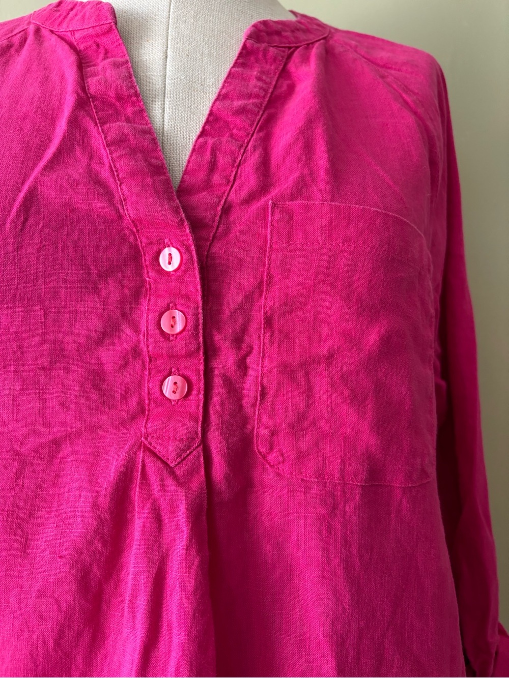 Martha Stewart Pink Button-Front dress Linen Pockets Sz M Sustainable Casual - Picture 3 of 10